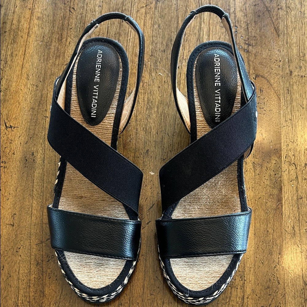 Adrienne Vittadini Black Espadrille Slingback Sandals